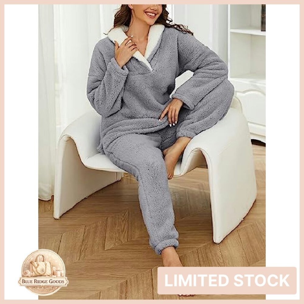Fluffy Fleece Pajamas Set Cozy Oversized Chic Lounge Wear Pullover Pants - Picture 6 of 8